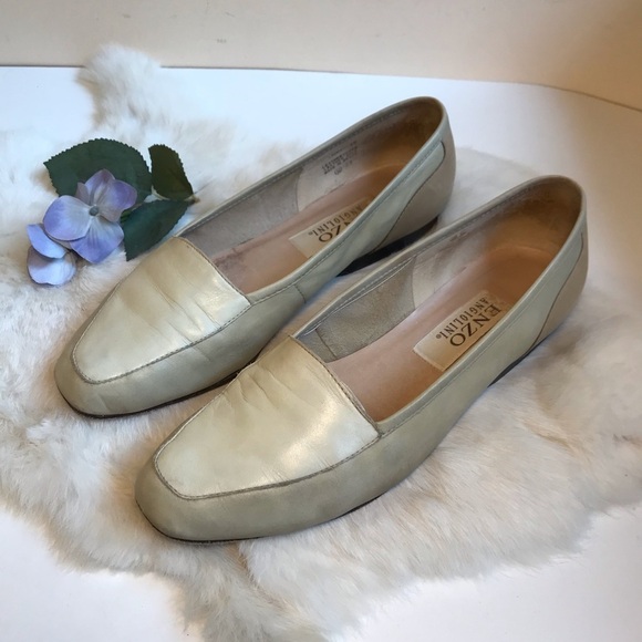 Vintage Leather Flats 8M Tan Taupe square toe - Picture 1 of 12